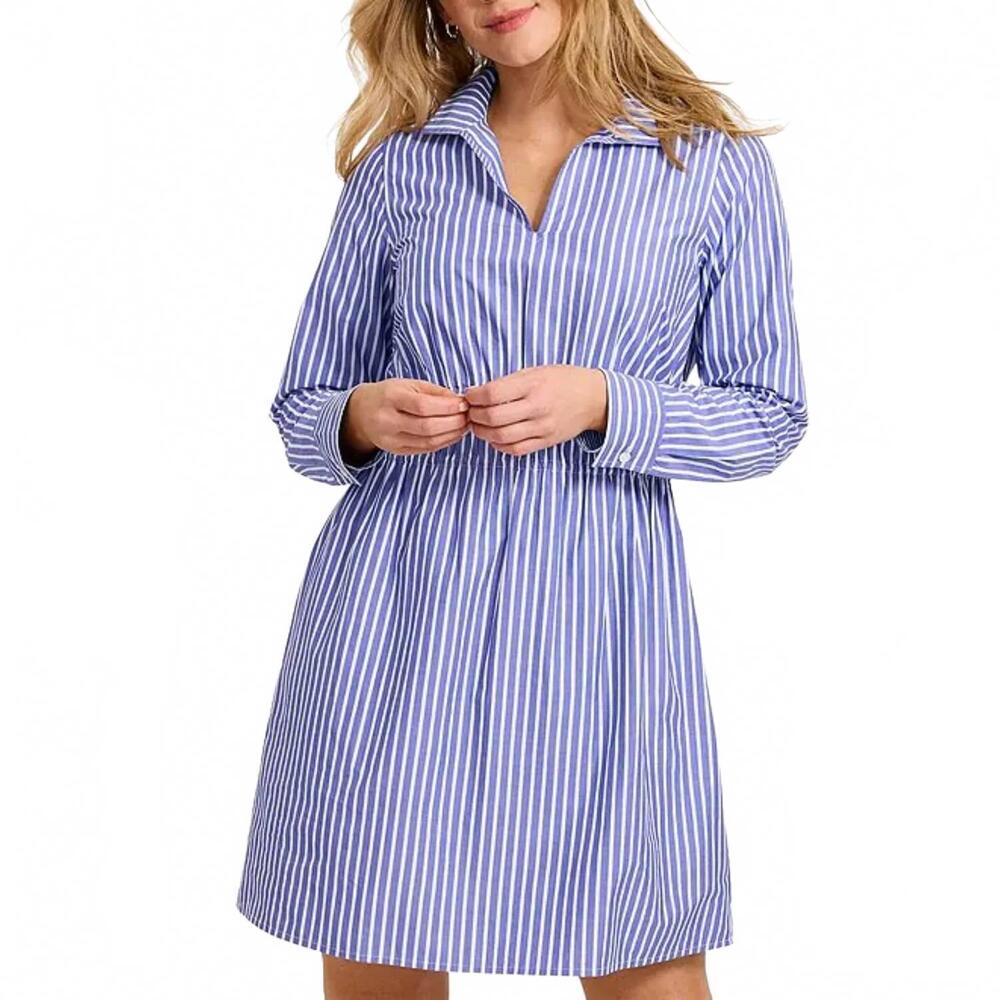 NEW TOMMY BAHAMA women's sunlit stripe long sleeve shirt dress in bold blue